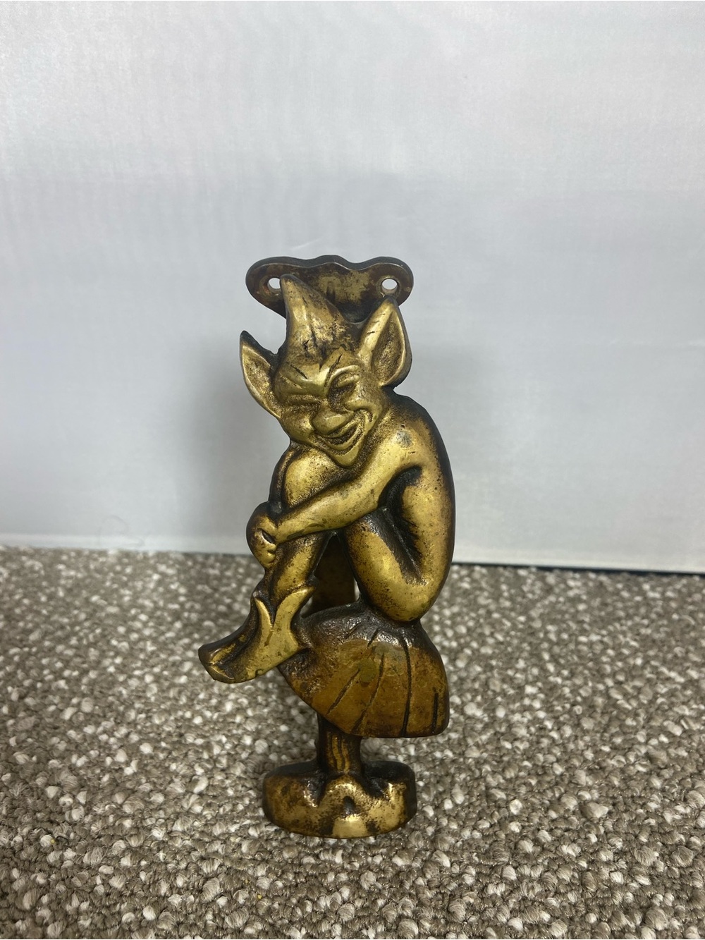 Vintage Brass Pixie Elf Figurine Door Knocker Solid Brass, From The 1940’s.